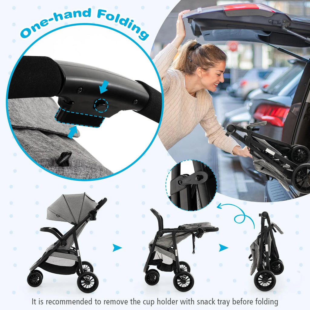 Baby Jogging Stroller Travel System with Adjustable Canopy Grey A748725