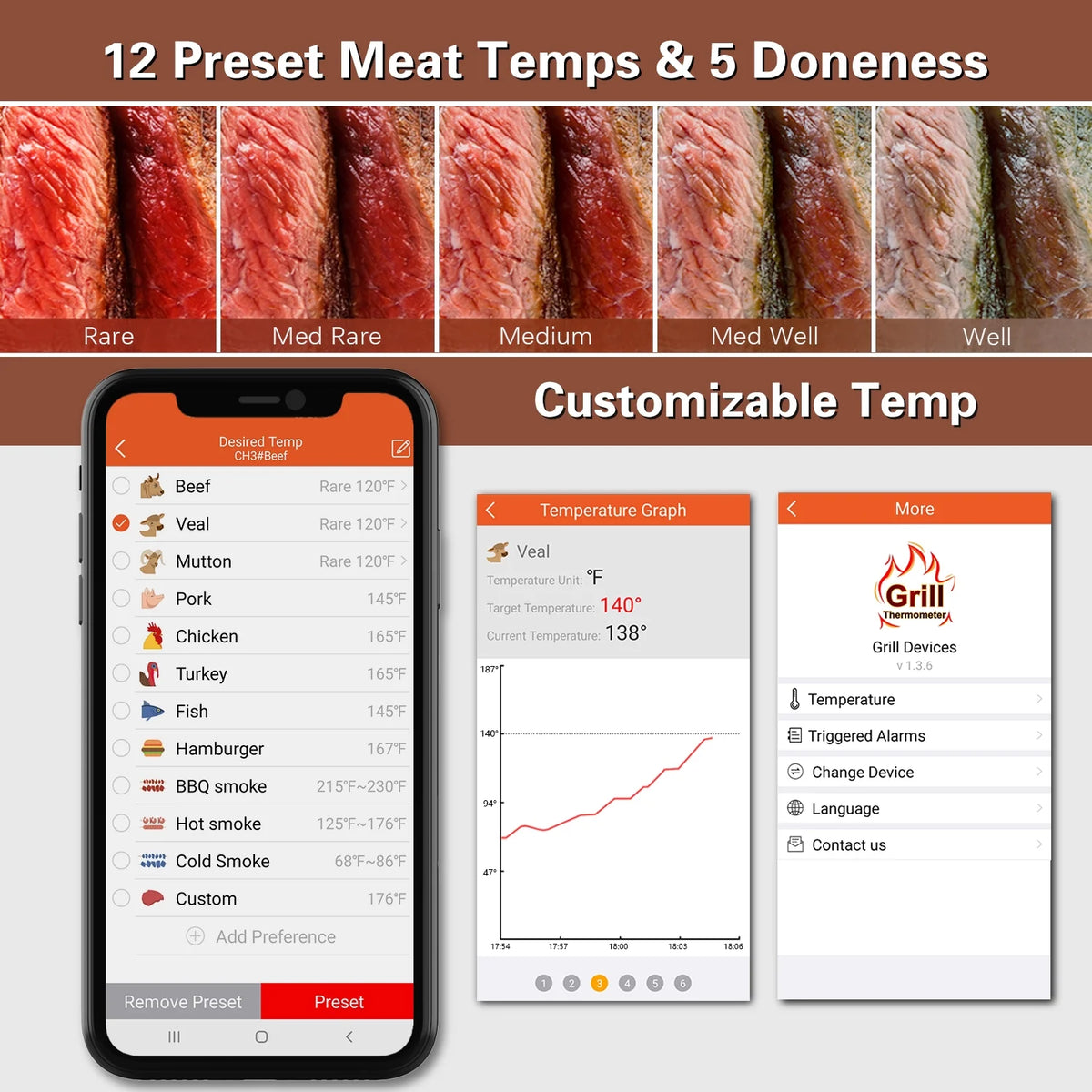 6-Probe Bluetooth Meat Thermometer with LCD Display G336