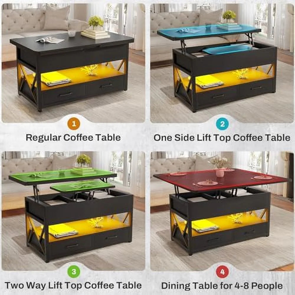 40" Lift Top Coffee Table with 2 Drawers & LED Light H74950
