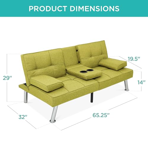 Gray Linen Folding Futon Sofa Bed with Cupholders W88856