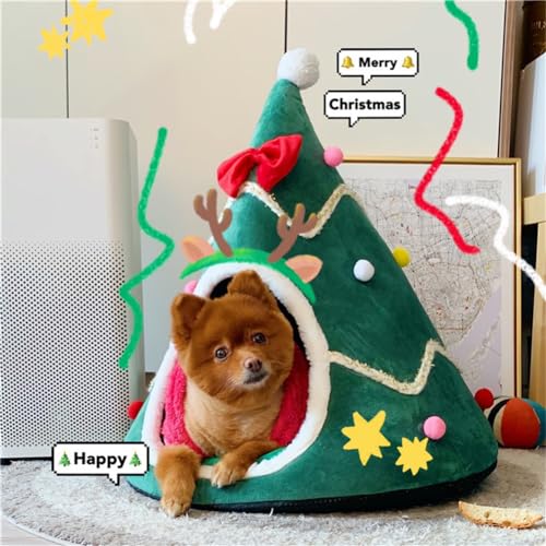 Green Christmas Tree Cat Bed with Detachable Pillow I7945