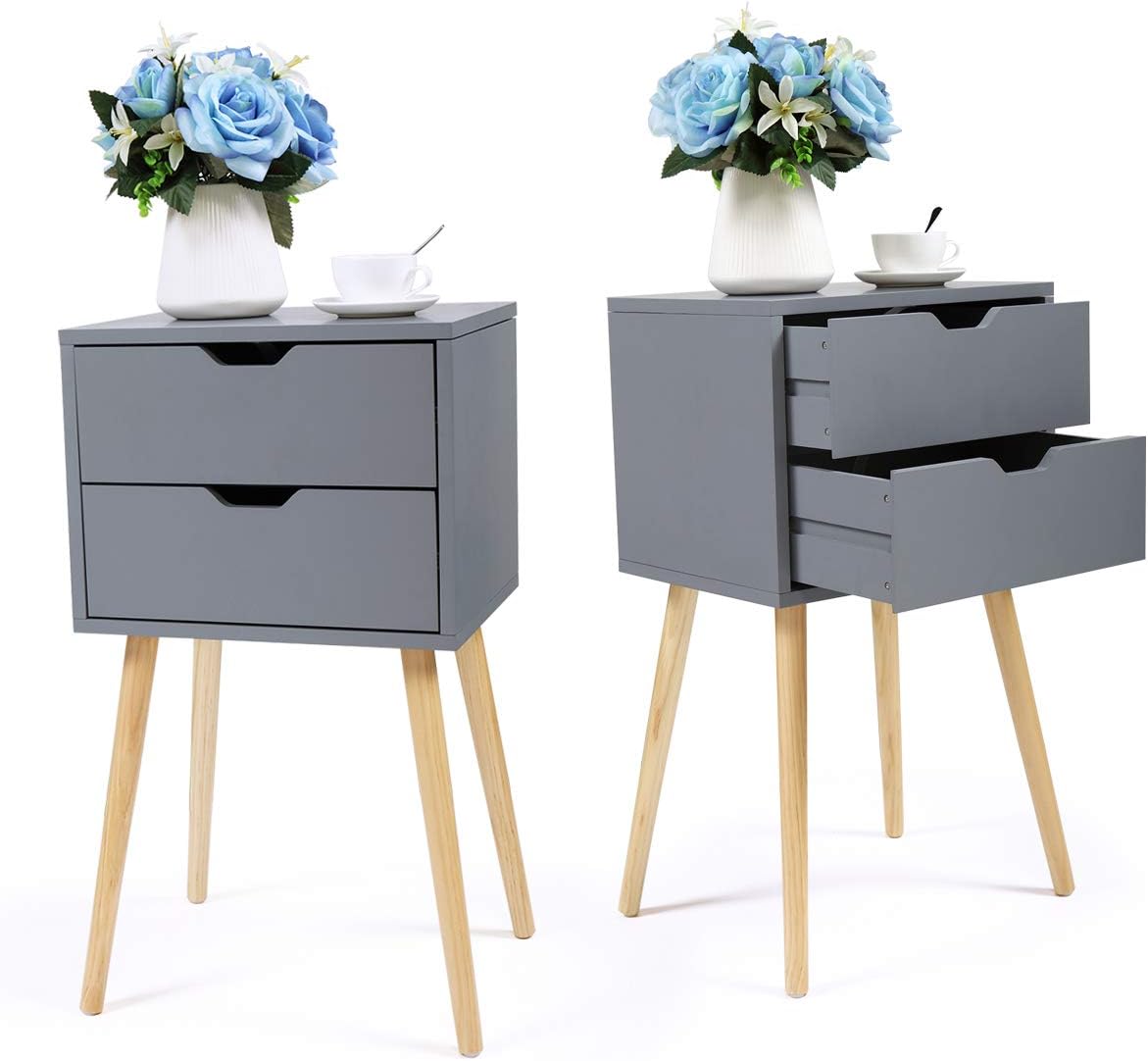 Set of 2 White & Walnut 2 Drawer Wood Nightstand V27845