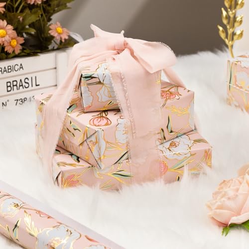 Kraft Floral Wrapping Paper Roll 17 In X 32.8 Ft M526