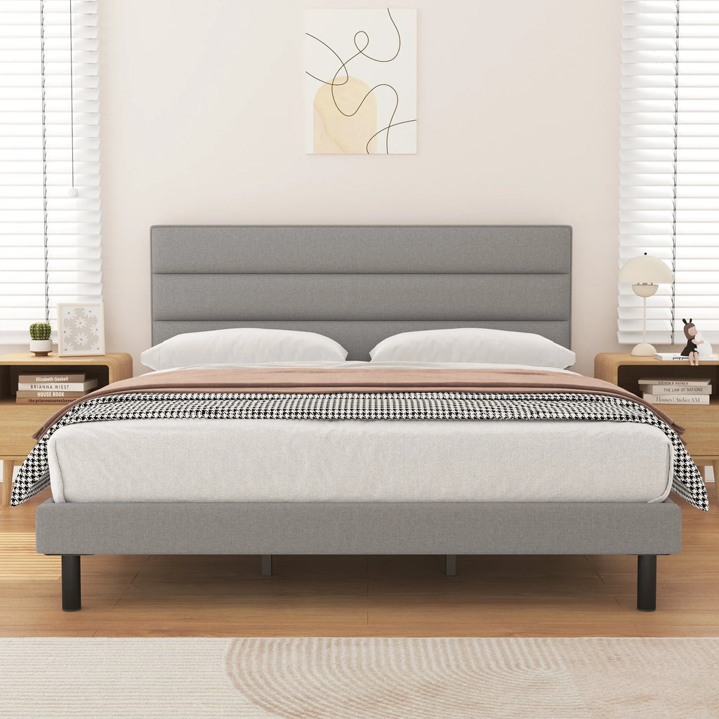 Queen Size Wingback Fabric Upholstered Platform Bed Frame D351
