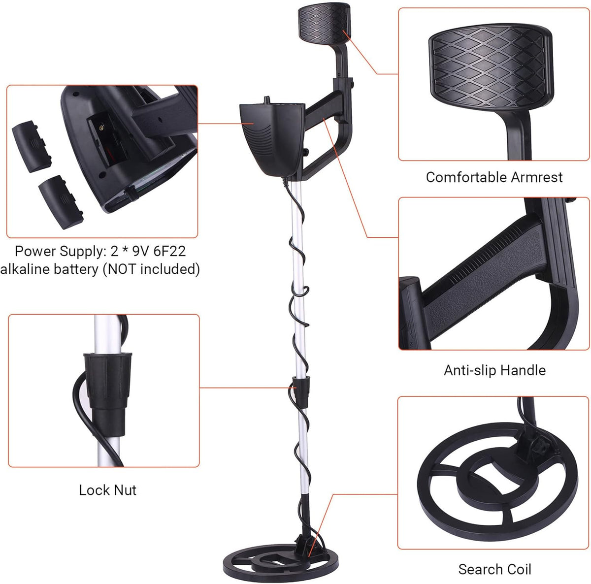 3" LCD Display Underground Metal Detector with 8" Waterproof Search Coil E5057